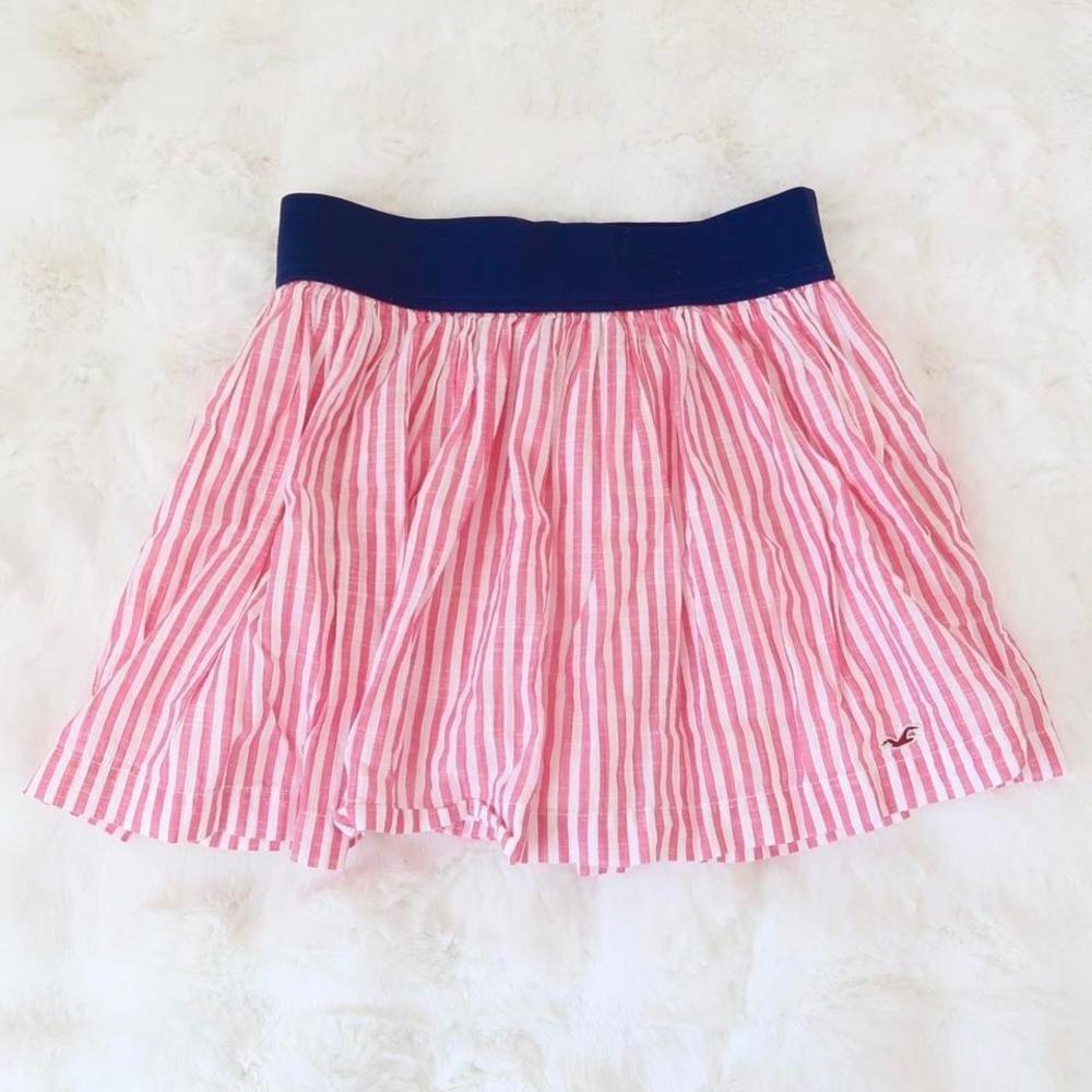 hollister pink white vertical striped ruffle mini skirt size m